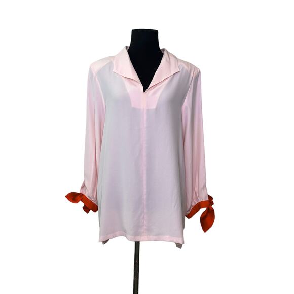 Dovima Paris Pink Silk long sleeves red wrist ties tunic top blouse size S - Picture 14 of 14